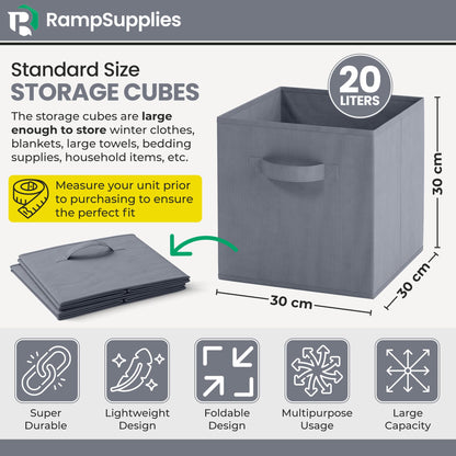 RampSupplies Foldable Storage Cubes with Handles, 30cm x 30cm x 30cm,Fabric Storage Boxes, Toy Baskets for Baby Clothes Home and Office Room Organizers (Gray)