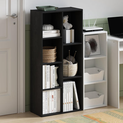 5-Tier Narrow Vertical Wall Unit, Tall Column Floating Storage Organizer and Utility Shelf for Bedroom or Living Room, Space-Saving Design in a White Laminate Finish