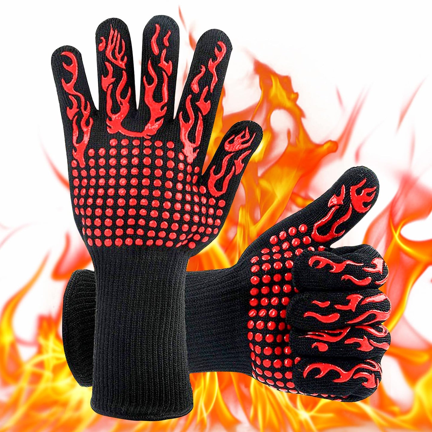 BBQ Grill Gloves for BBQ Accessories, 1472°F Heat Resistant Gloves with Silicone Palm Pads, Non-Slip Grilling Griddle Gloves for Smoker Grill Gloves Oven Mitts for Barbecue Cooking Baking Cutting