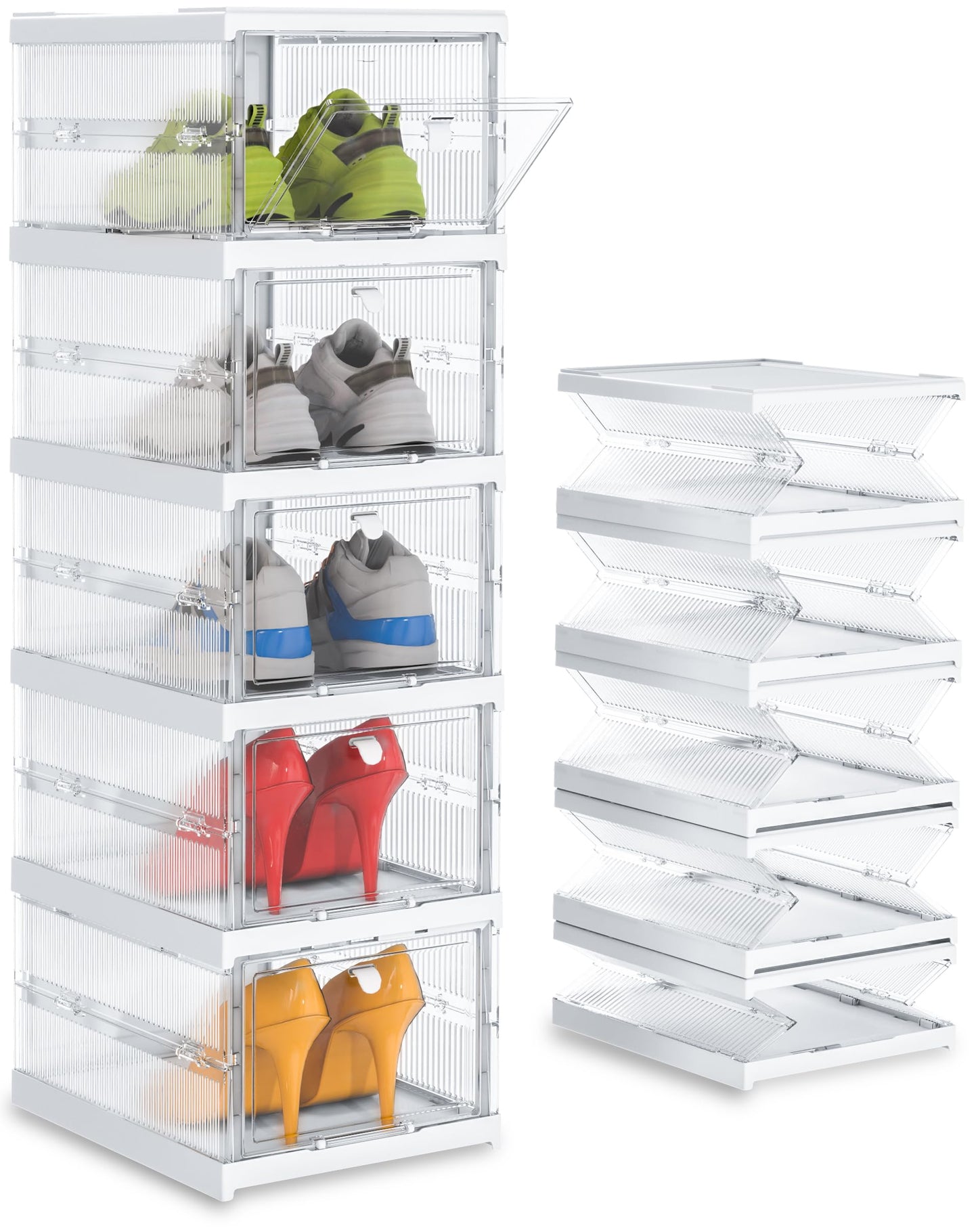 Utopia Home Shoe Organizer - Plastic Stackable Shoe Storage Organizer for Closet, Space Saving Foldable Shoe Sneaker Containers Bins Holders (5 Tier, White)