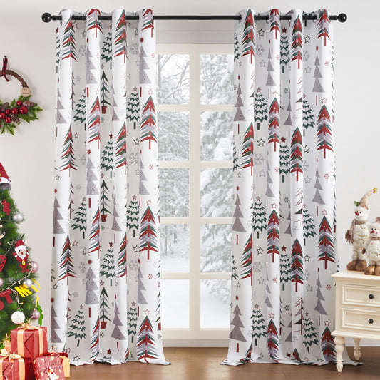 Intex Curtains House Christmas Curtains – Christmas Tree & Snowflake Print Linen Velvet for Living Room & Bedroom - Christmas Home Window Decor - Steel Grommets - 1 Piece - 135W x 230L CM