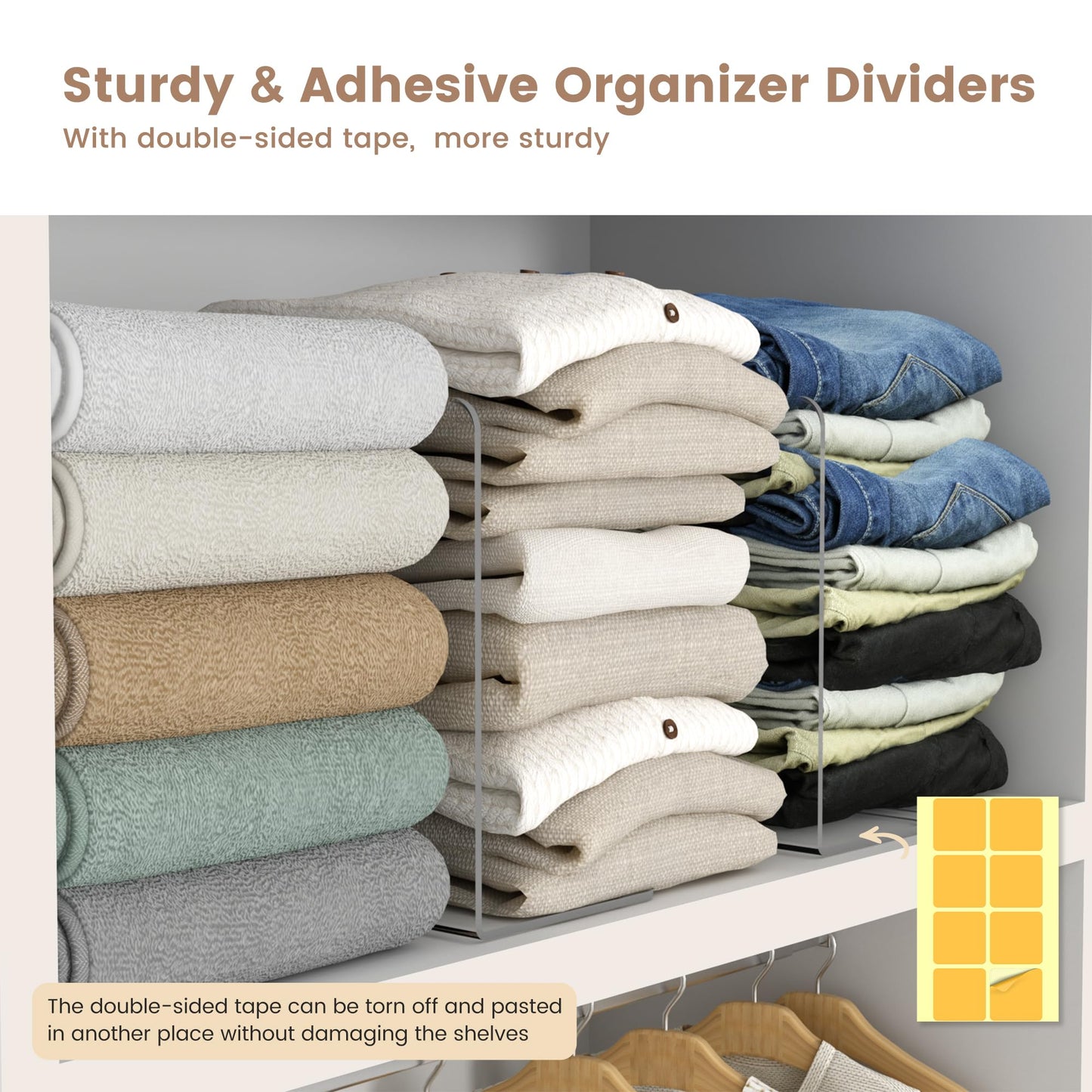 Clear Acrylic Shelf Dividers for Closet Organization 8 Pack, Heavy-Duty, Adjustable Separators for Clothing, Purses & Linens, for Bedroom & Wardrobe