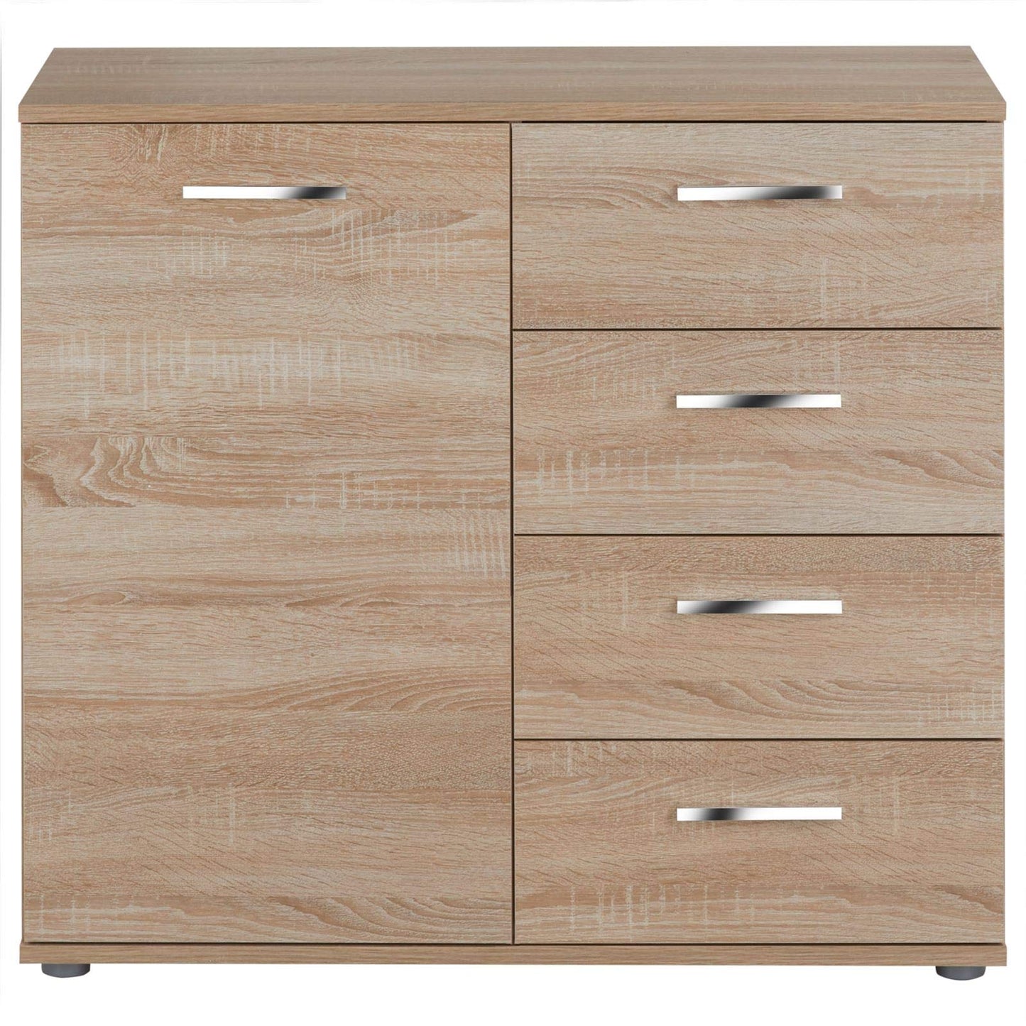 Chest of Drawers Sideboard in Sonoma Oak, Highboard with 1 Door and 4 Drawers, Versatile Storage Cabinet for Living Room or Hallway, Modern Wood Furniture