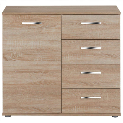 Chest of Drawers Sideboard in Sonoma Oak, Highboard with 1 Door and 4 Drawers, Versatile Storage Cabinet for Living Room or Hallway, Modern Wood Furniture