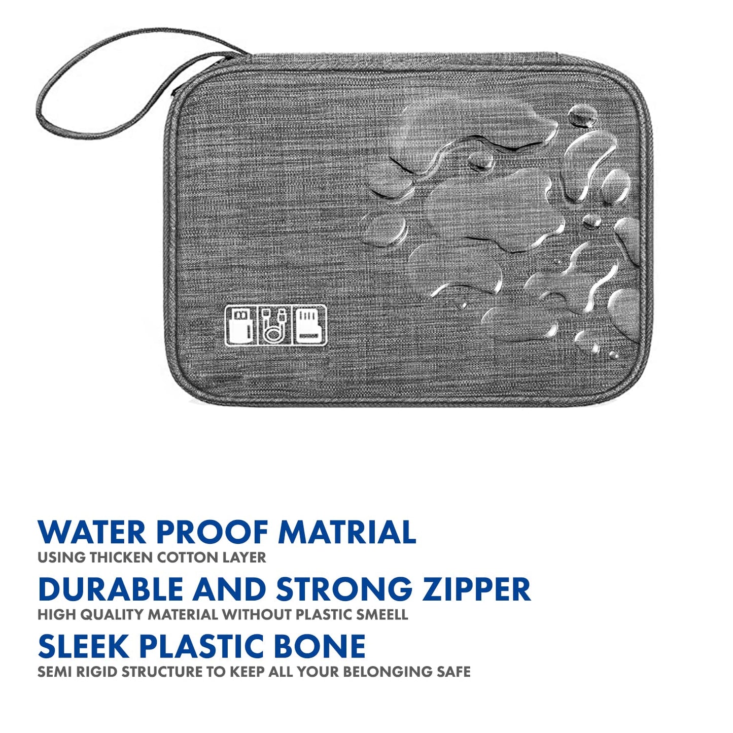 Woodland Leathers Cable Bag and Cable Organiser Bag is a Travel Essentials Electronics Travel Organizer for Chargers, Cables, USB Drive, SD Card, Power Bank and Hard Disk with Handle (Grey)