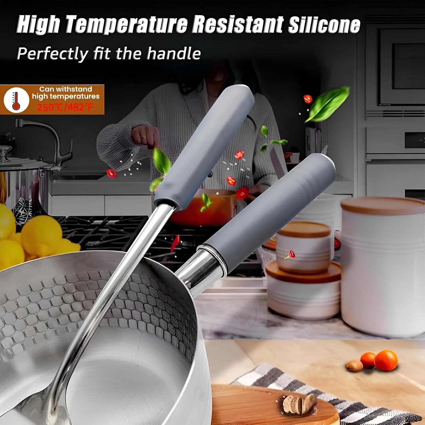 HaRvic Silicone Pot Handle Sleeve Heat Insulation Silicon Cover Pot Handle Cover Cast Iron Silicone Handle Cover Pan Handle Sleeve Silicone Pan Handle Grip Self-Shrink Handle Sleeve Any Handle & Grip