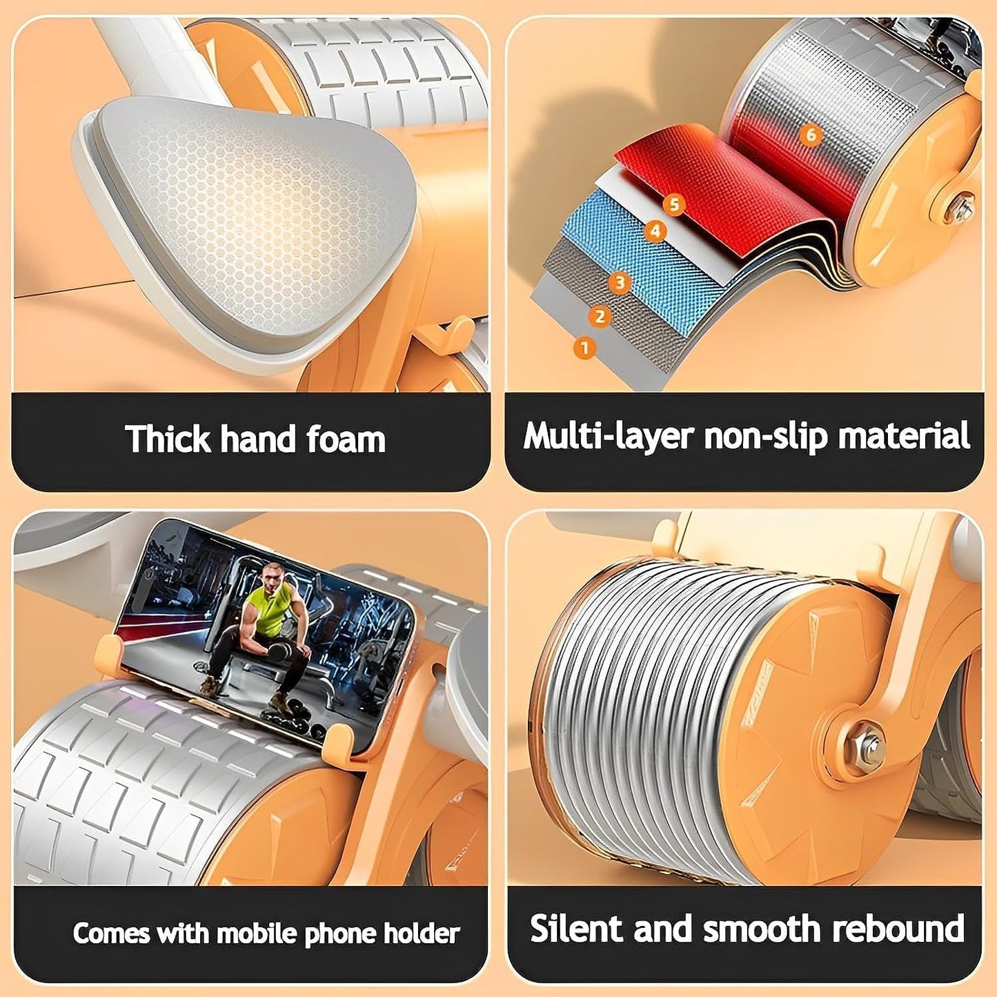 Crotomak Abs Roller Wheel Workout Automatic Rebound With Elbow Support 2 In 1 Abdominal Wheel, Abs Workout Wheel For Men & Women, Dynamic Core Trainer Plank Exercise Roller with Timer & Phone Stand