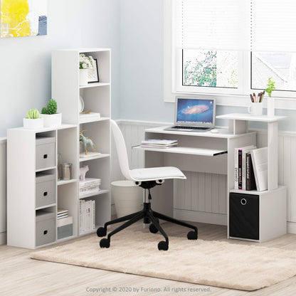 5-Tier Narrow Vertical Wall Unit, Tall Column Floating Storage Organizer and Utility Shelf for Bedroom or Living Room, Space-Saving Design in a White Laminate Finish