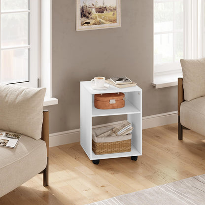 Printer Stand with Wheels in White, Mobile Office Cabinet with 2 Compartments, Engineered Wood Under-Desk Stand with Brakes, 40x35x55cm, Versatile Storage Trolley