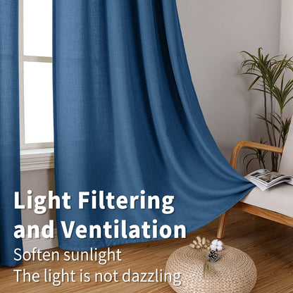 INtex CURTAINS Natural Linen Curtains -Semi Transparent Sheer -Soft And Durable Fabric -For Living Rooms And Bedroom Steel Grommets -Two Pieces 145W x 180L CM Light Grey