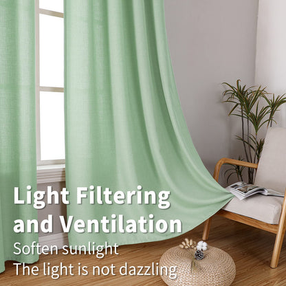 INtex CURTAINS Natural Linen Curtains -Semi Transparent Sheer -Soft And Durable Fabric -For Living Rooms And Bedroom Steel Grommets -Two Pieces 145W x 180L CM Light Grey