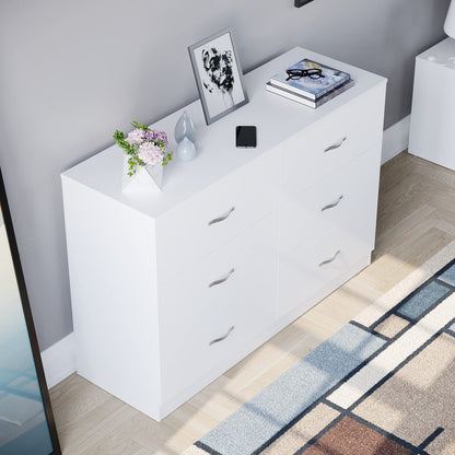 Wide Chest of 6 Drawers, Durable Manufactured Wood Bedroom Storage Unit with Smooth Sliding Drawers and Ample Space, Elegant Furniture in a Clean White Finish for Any Room