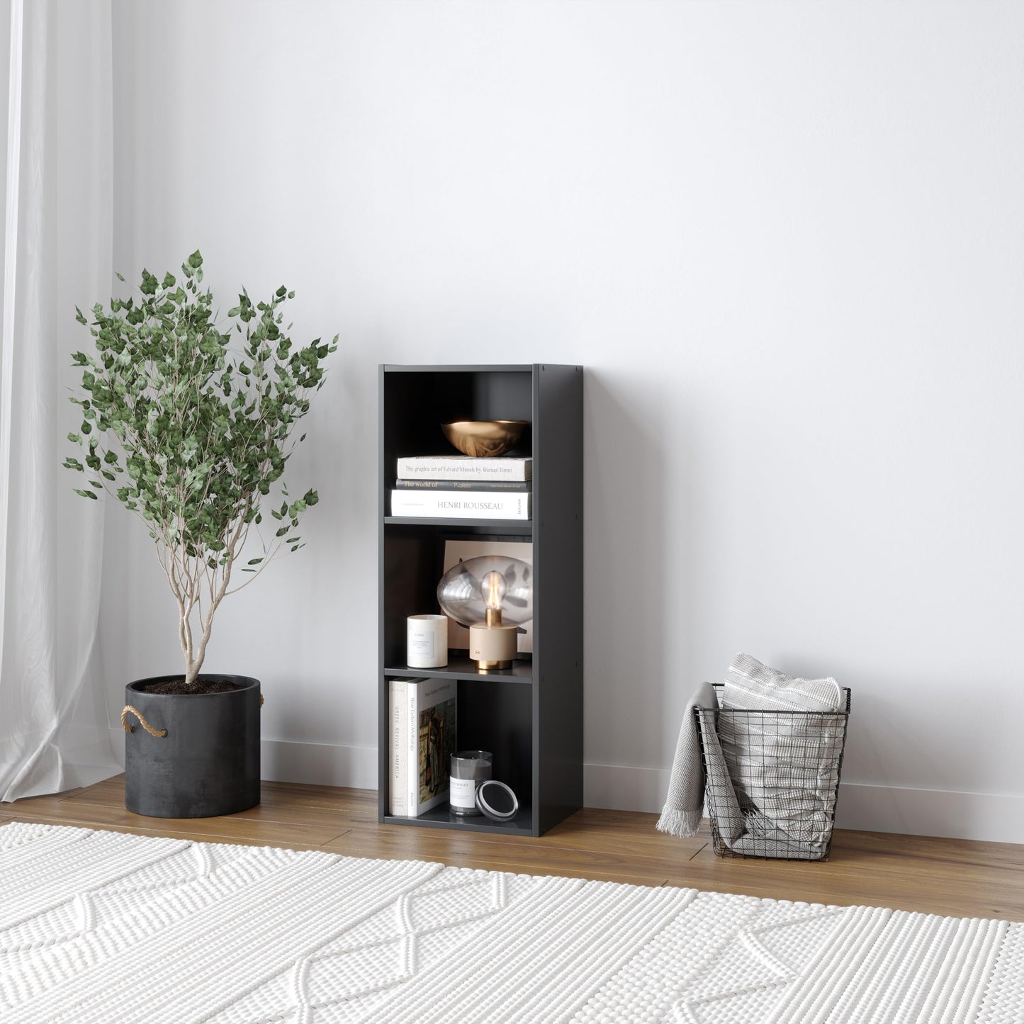 3 Shelf Wooden Bookcase, Modern Shelving Display and Storage Shelf Unit, Versatile Wood Bookshelf for Living Room, Bedroom, or Office, Freestanding (Black)