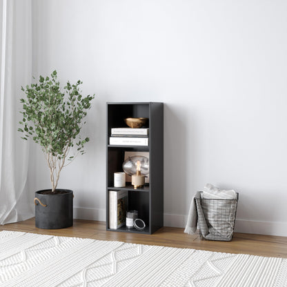 3 Shelf Wooden Bookcase, Modern Shelving Display and Storage Shelf Unit, Versatile Wood Bookshelf for Living Room, Bedroom, or Office, Freestanding (Black)