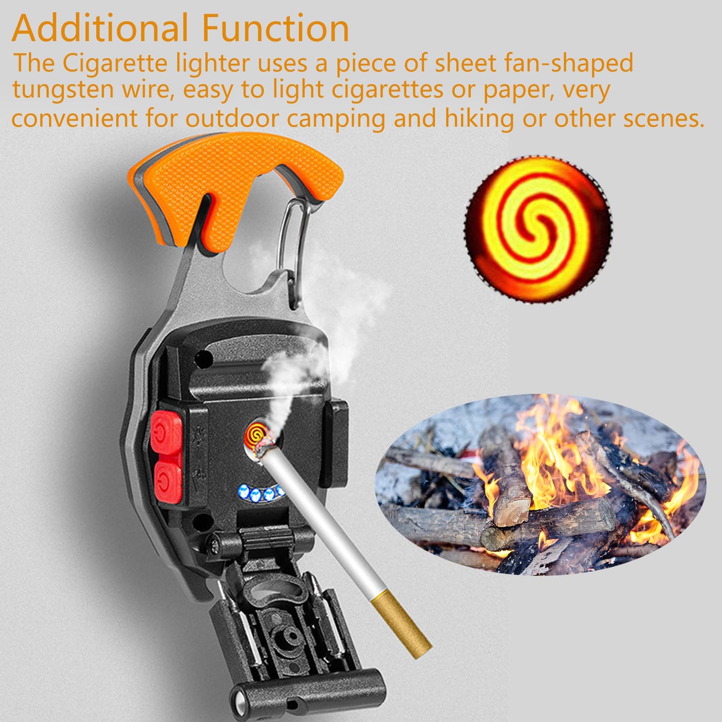 Multifunctional Keychain Flashlights, LED Rechargeable Flashlights with Lighter, Life-Saving Whistles, Screwdriver Bottle, Opener, Multiple Light Mode Portable Pocket Light for Outoor Hiking