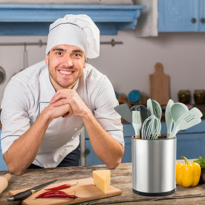 LIBODOUR Kitchen Utensil Holder Extra Large 360°Rotating For Counter Organizer Stainless Steel Storage Cooking Silverware Caddy 3 Compartment Flatware Spoon Spatula Tool Cutlery Container?Silvery?