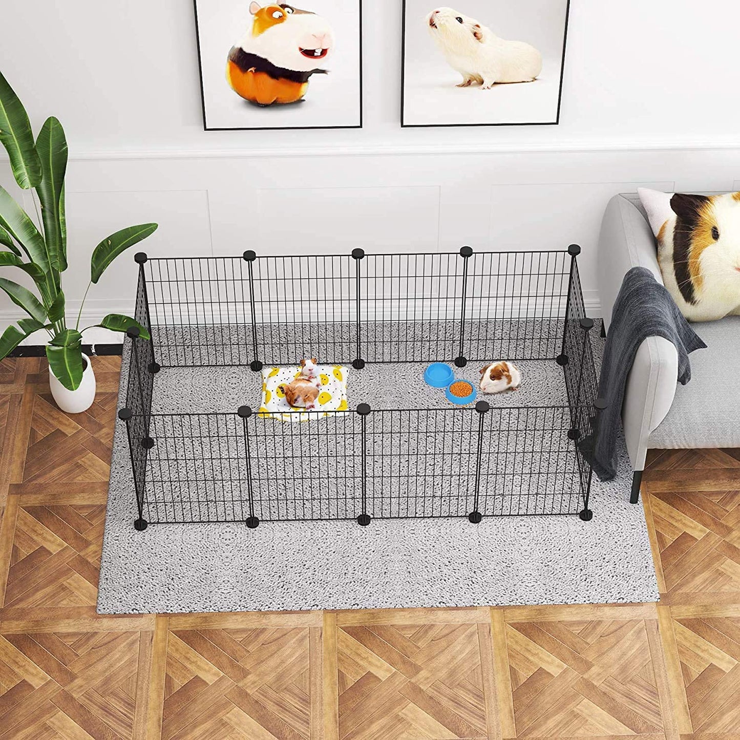 C&AHOME Pet Playpen, Small Animals Supplies, 12 Panels Exercise Playpens Cage, C Grids Portable Yard Fence Indoor, Ideal for Guinea Pigs, Puppy Pet Products, DIY Metal Playpens, 12" × 15" Black