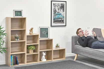 Storage Shelf in Beige, 2-Compartment Wooden Cabinet, Freestanding Bookcase for Office, Living Room, Bedroom, or Entrance, Simple and Compact Organizer