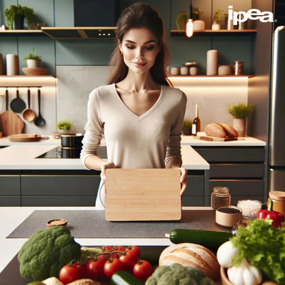 IPEA Rectangular Wooden Chopping Board with Metal Handle for Vegetables, Fruits, Salami - 32 x 22 cm - Multipurpose Kitchen Chopping Board for Cutting and Serving Appetizers, Bread, Cheeses - Bamboo