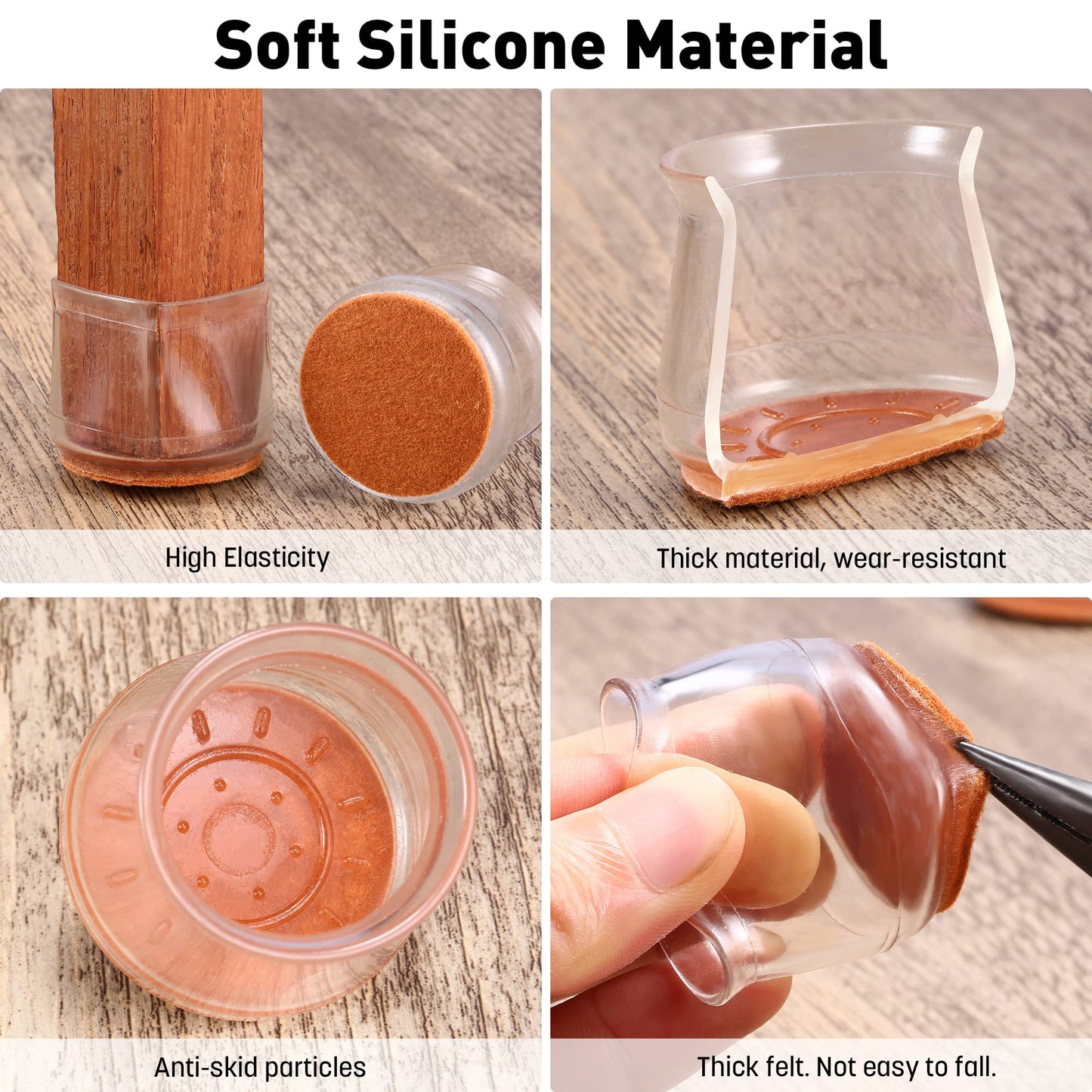 24PCS Upgraded Silicone Chair Leg Floor Protectors for Hardwood Floors, Felt Bottom Furniture Leg Cover, Ruby Sliders for Chair Legs, Non-Slip Round&Square Pads Caps to Scratch and Reduce Noise