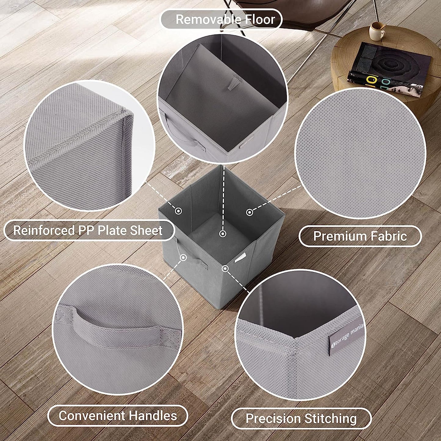 EOGILY Collapsible Fabric Storage Cubes Organizer, Set of 6 Home Foldable Collapsible Storage Box, Fabric Cubby Organizer Baskets with Dual Handles, Cube Storage Bins for Shelf, Home and Office