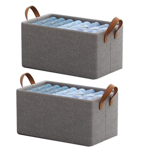 2Pcs Collapsible Fabric Storage Cubes Organizer with Handles Foldable Storage Baskets for Organizing Toys, Books, Shelves, Closet, Large Storage Box with Handles, Sturdy Organizer Bins, Foldable