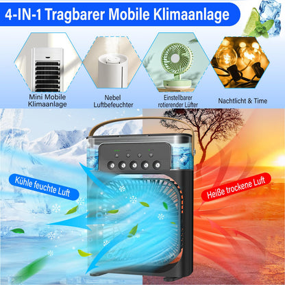 Mini Air Conditioning Portable Air Cooler Mobile Air Conditioner with 3 Speeds, 1/2/3H Timer, 360° Rotation, Small Personal Air Conditioning Fan, USB Desktop Cooling Fan for Office, Home, Black