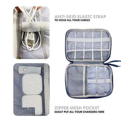 Woodland Leathers Cable Bag and Cable Organiser Bag is a Travel Essentials Electronics Travel Organizer for Chargers, Cables, USB Drive, SD Card, Power Bank and Hard Disk with Handle (Grey)