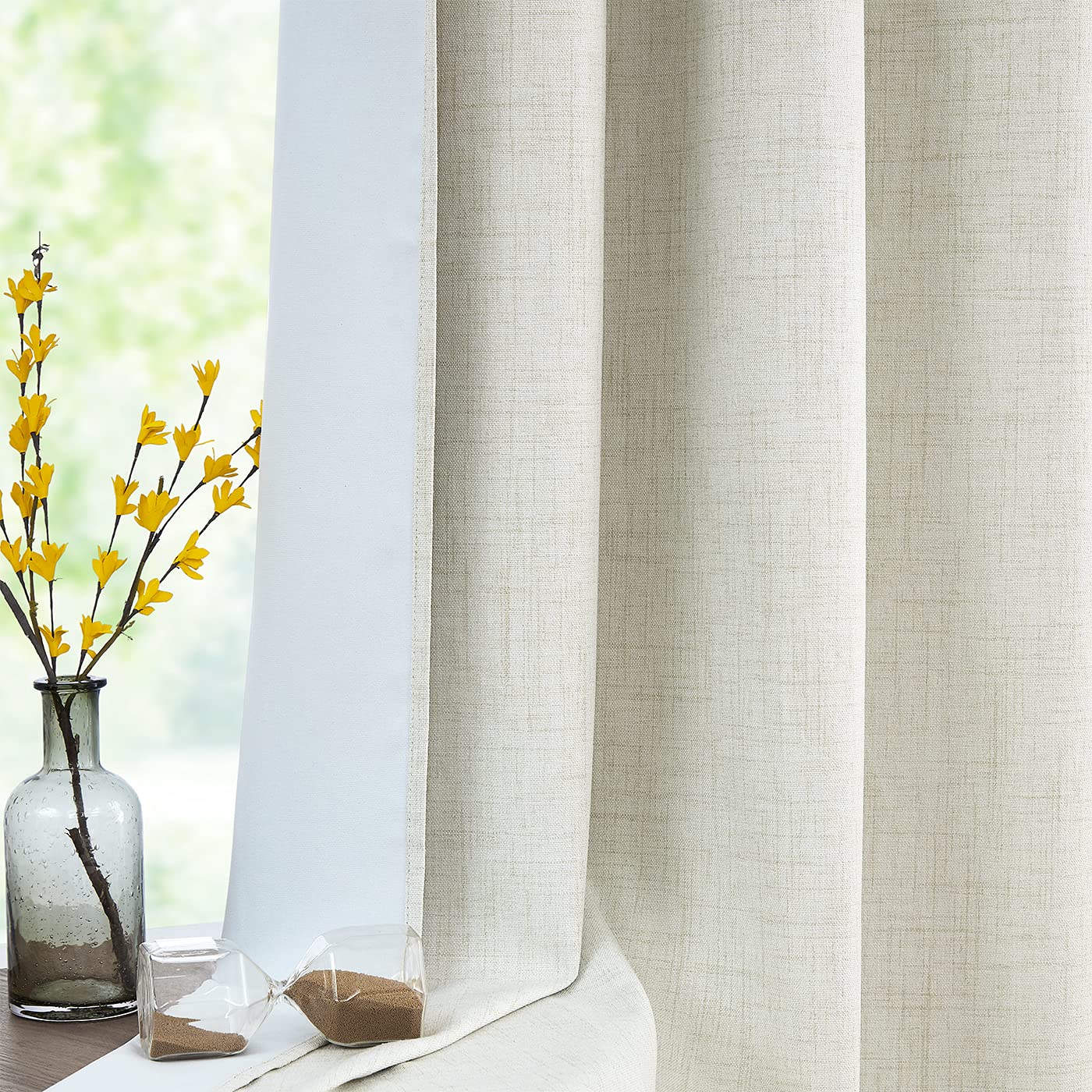 INtex CURTAINS HOUSE Linen Blackout curtains - 100% Blackout - sun zero - Fully Darkness for Room - thermal insulated fabric - silver steel Grommets - 1 Piece 150W X 260L CM Off White-Natural