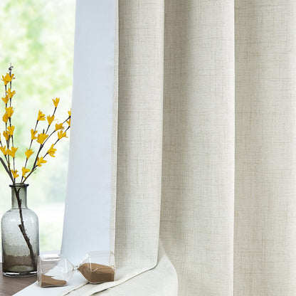 INtex CURTAINS HOUSE Linen Blackout curtains - 100% Blackout - sun zero - Fully Darkness for Room - thermal insulated fabric - silver steel Grommets - 1 Piece 150W X 260L CM Off White-Natural