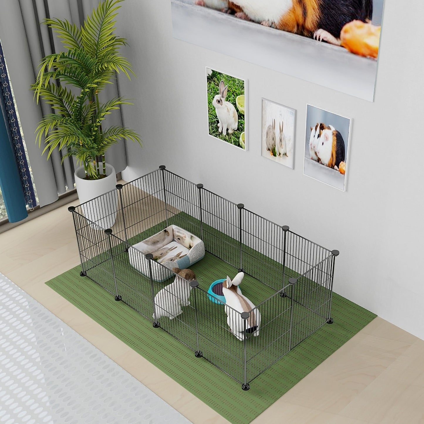 Lxvckly Pet Playpen, Small Animals Cage, DIY Encrypted Metal Wire Rabbit Fence, Guinea Pigs Cages, Kitten Playpen, Indoor & Outdoor Yard Fence for Small Animals Black