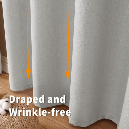INtex CURTAINS Natural Linen Curtains -Semi Transparent Sheer -Soft And Durable Fabric -For Living Rooms And Bedroom Steel Grommets -Two Pieces 145W x 180L CM Light Grey