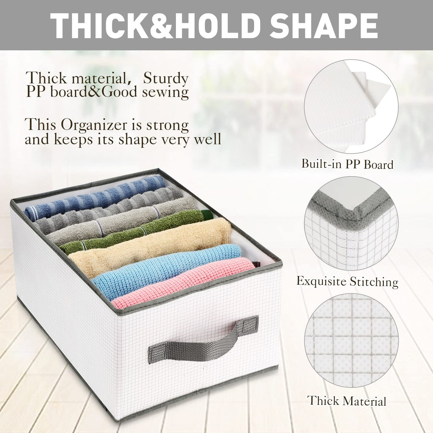 Fumete 6 Pcs Foldable Wardrobe Clothes Organizer Plastic Hard PP Plate Jeans Organizer for Closet with Handle Drawer Organizers for Clothing Pants Coats Underwear (L 7 Grids)