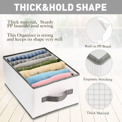 Fumete 6 Pcs Foldable Wardrobe Clothes Organizer Plastic Hard PP Plate Jeans Organizer for Closet with Handle Drawer Organizers for Clothing Pants Coats Underwear (L 7 Grids)