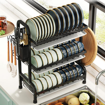 YARDIC 3 Tier Dish Drying Rack,Space Saving Stainless Steel Kitchen Dish Organizer,17 inch x 9.5 inch x 25 inch,Dish Holders for Plates for Drying,Cutting Board Rack,draining Rack,Dish Storage Rack