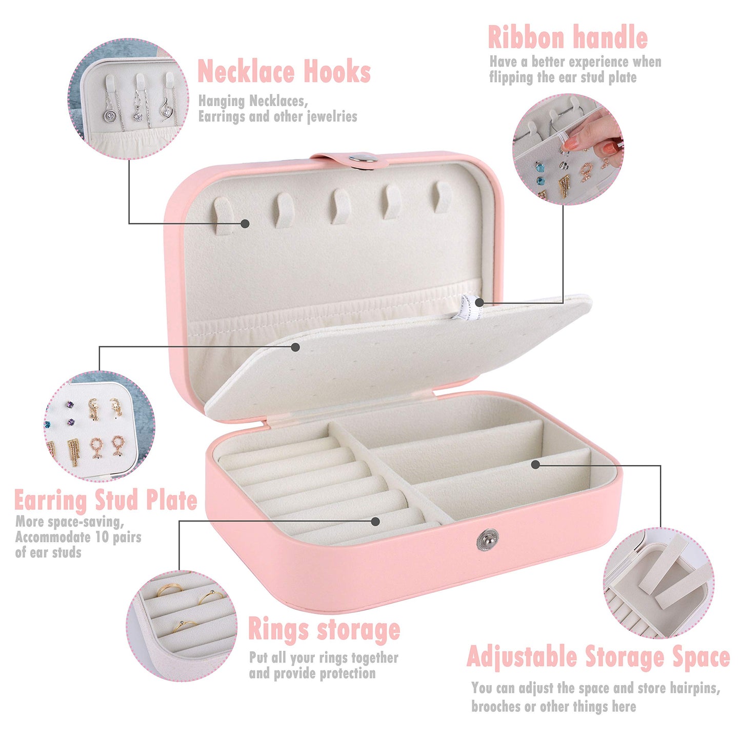 Jewelry Box Necklace Ring Storage Organizer Earrings Holder Jewelry Case Portable Travel Jewelry Cabinet Gift Case for Women Double Layer Pink 503002 (Just Case)