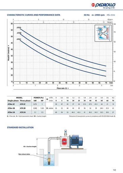Pedrollo JCRm2C Stainless Steel 1 Horse Self Prep Water Motor