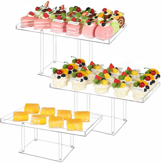 Dessert Table Display Set, 3-Piece Clear Acrylic Buffet Risers and Serving Stands, Tiered Display for Cupcakes, Pastries, Cookies, Treats and Party Food Presentation, 3 Sizes, Clear