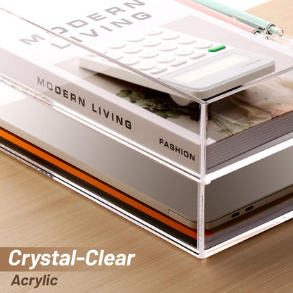 Clear Acrylic Stackable Letter Tray, 2-Pack Paper Organizer and Paper Sorter for Desk, Office, Home, and School