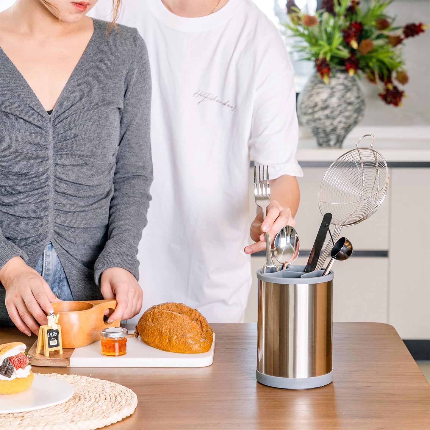 Gronivex 360° Rotating Storage Rack, Rotary Stainless Steel Kitchenware Storage Bucket, Basic Kitchen Container for Kitchen Countertops, Kitchenware Holder for Kitchen Countertops