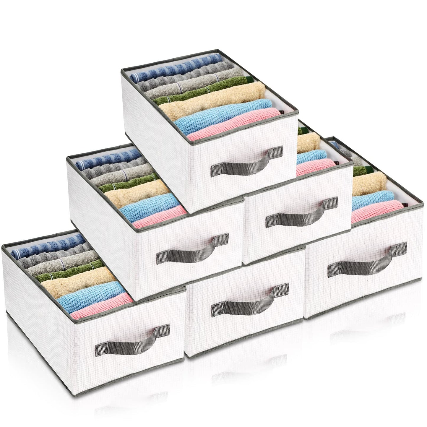 Fumete 6 Pcs Foldable Wardrobe Clothes Organizer Plastic Hard PP Plate Jeans Organizer for Closet with Handle Drawer Organizers for Clothing Pants Coats Underwear (L 7 Grids)