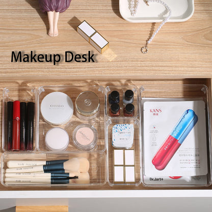 25 Pack Desk Drawer Organizer Tray, Acrylic Bathroom Drawer Organizers, Clear Makeup Storage Bins, 5-Size Dresser Drawer Organizers And Storage for Jewelries, Bedroom Kitchen Utensil Office