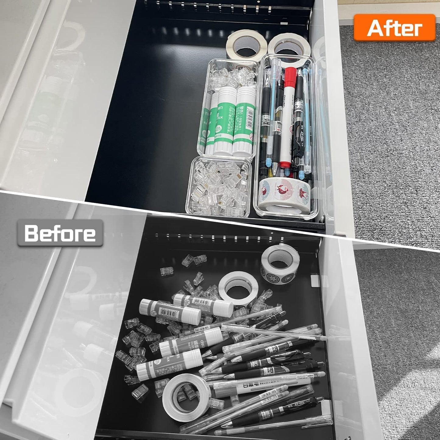 Zeinwap Desk Drawer Organizers Trays Set Clear Plastic Storage Bins Bathroom Drawer Tray Dividers Vanity Trays Organizer for Bedroom Dresser Makeup Kitchen Utensil Office (6 Pc Tray)