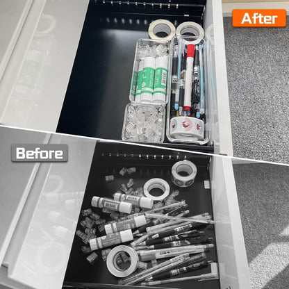 Zeinwap Desk Drawer Organizers Trays Set Clear Plastic Storage Bins Bathroom Drawer Tray Dividers Vanity Trays Organizer for Bedroom Dresser Makeup Kitchen Utensil Office (6 Pc Tray)