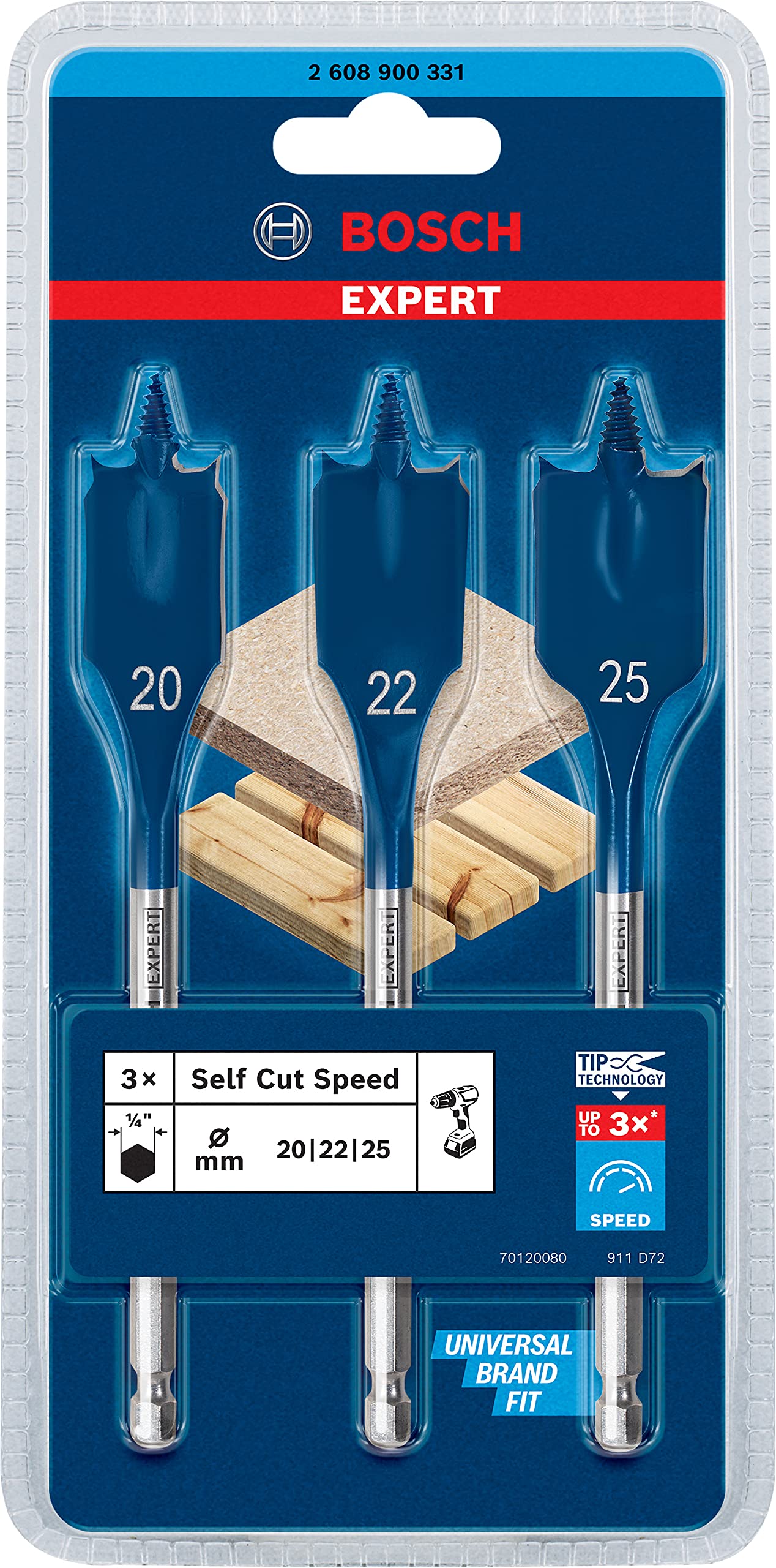 Bosch Professional 3 pc. Expert SelfCut Speed Spade Drill Bit Set (for Softwood, Chipboard, Ø 20-25 mm, Accessories Rotary Impact Drill)