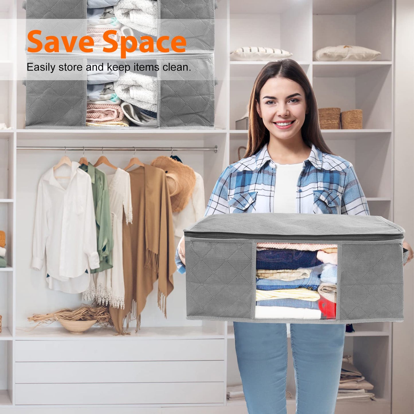 LSNDEE Clothes Storage Boxes Foldable, Fabric Storage Box, Under the Bed Storage Bags with Zips, Waterproof Thick Non-woven closet Organizers, Used For Duvet Clothing, 48 x 35 x 20 cm, 3 Pack (Grey)