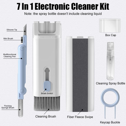 YUWAKAYI 7 in 1 Electronic Cleaner Kit, Keyboard Cleaner Kit with Brush, 3 in 1 Cleaning Pen for Airpods Pro, Multifunctional Cleaning Kit for Earphone, Keyboard, Laptop, Phone, PC Monitor(Blue)