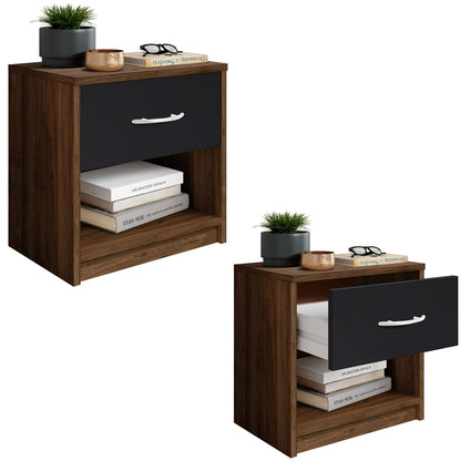 Bedside Table, a Compact Nightstand with an industriaLrustic Design, in Columbia Walnut and Black, measuring W28 X H39 X D41 cm