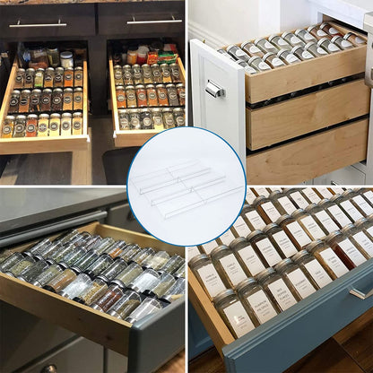 Jadehom Spice Drawer Organizer, 6 Pcs Clear Acrylic In Drawer Seasoning Jars Rack, Expandable From 8" to 16" Kitchen Cabinets/Countertop Drawer Spice Rack Tray (Fit Small Drawer?