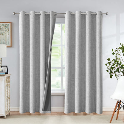 Linen Blackout curtains - 100% Blackout - sun zero - Fully Darkness for Room - thermal insulated fabric - silver steel Grommets - 1 Piece